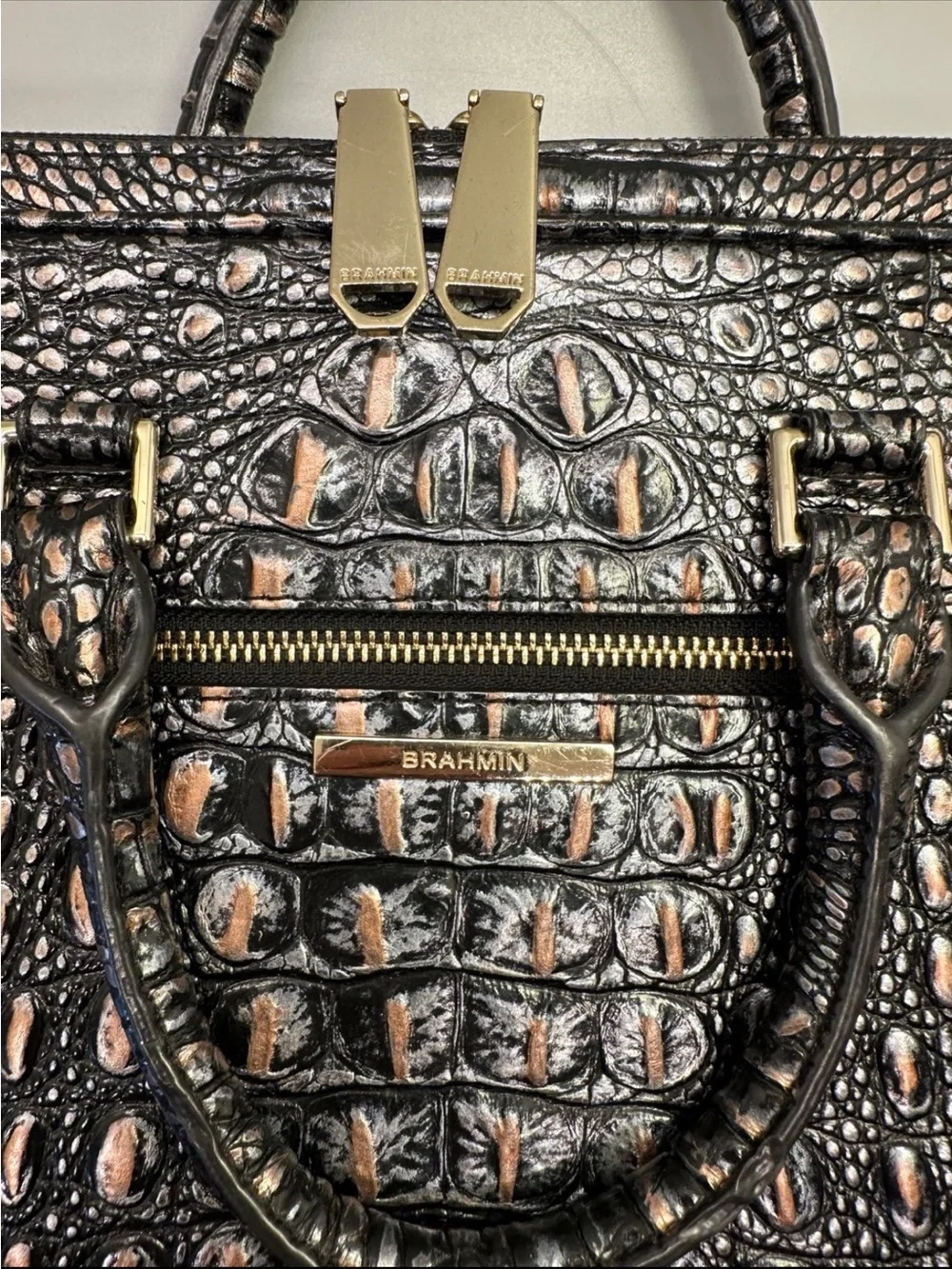 Brahmin Croc Embossed Leather Business Tote Laptop Bag
